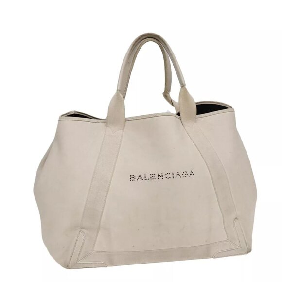BALENCIAGA Navy Cabas Hand Bag Leather White Silver - Picture 8 of 16